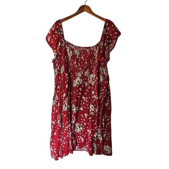 Torrid Red Mini Floral Challis Smocked Bodice Off-Shoulder Skater Dress Plus 4X - Picture 9 of 12